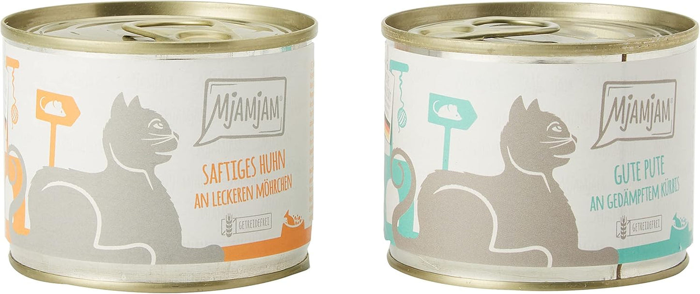 MjAMjAM - Premium natvoer voor katten - Monopack I - met kip en kalkoen, 6-pack (6 x 200 g), graanvrij met extra vlees