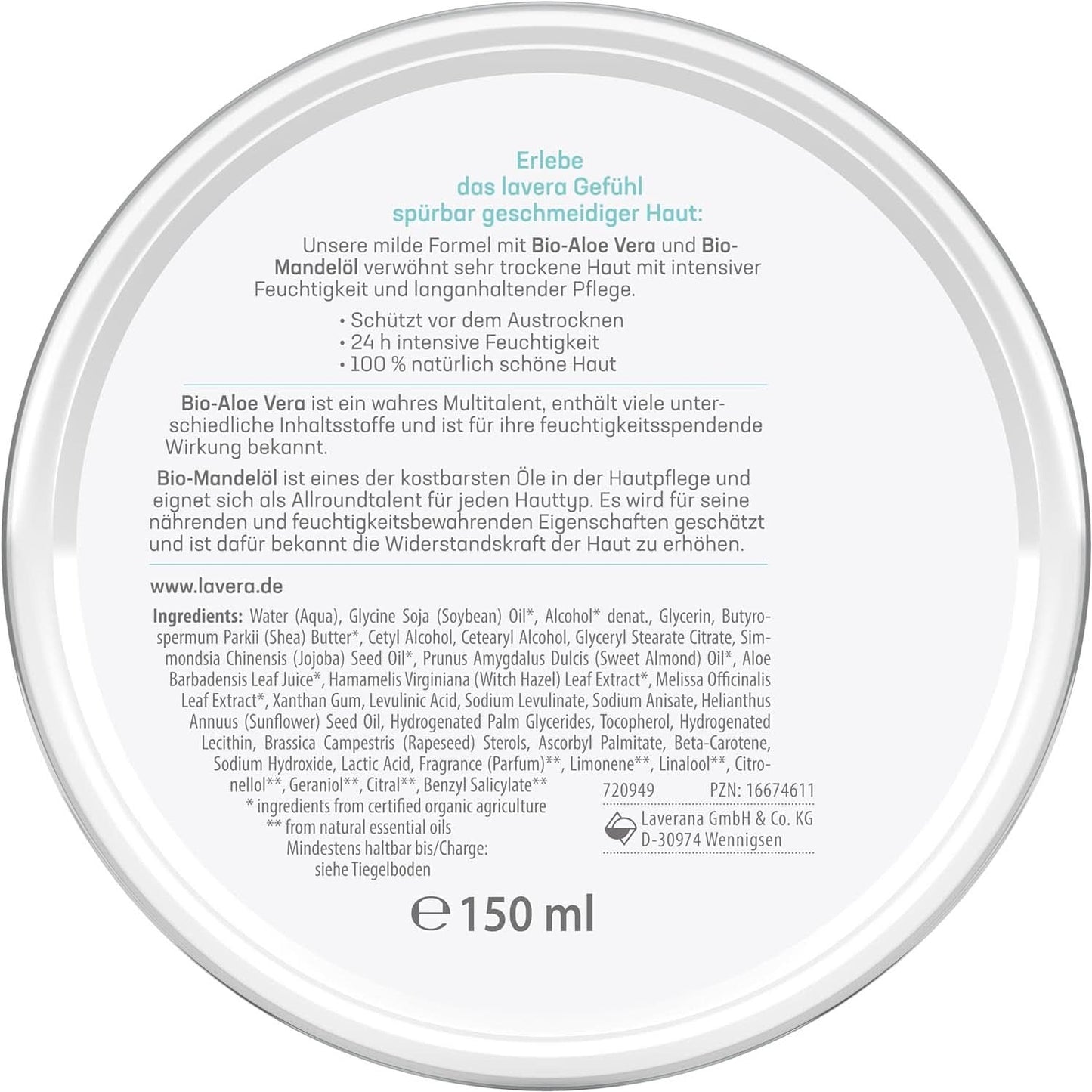 Lavera Basis Sensitiv, intensieve verzorging voor de droge huid met Aloë Vera en amandelolie, 150 ml Naty Shop