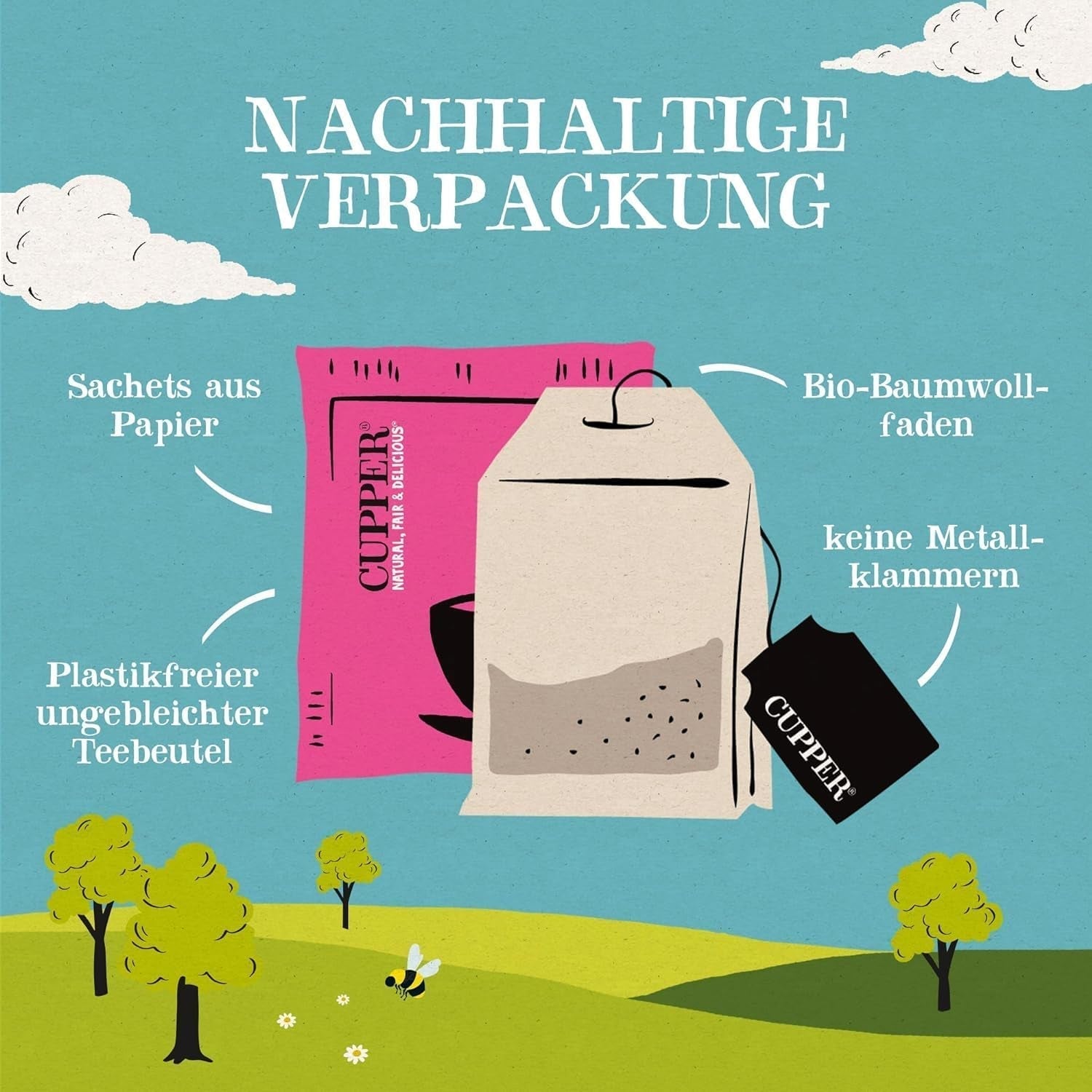 Cupper biologische witte thee, framboos, 20 zakjes, 34 g (pak van 4)