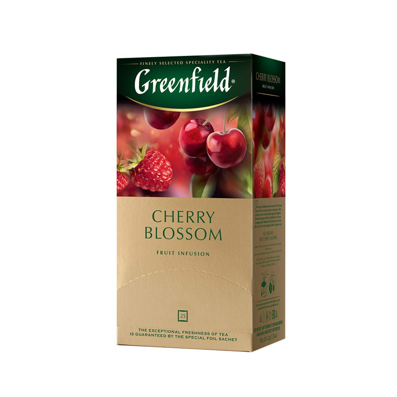 Greenfield kersenbloesem, hibiscus, rozenbottel, appel, framboos, braambes, theezakjes (2G X 25), 50G