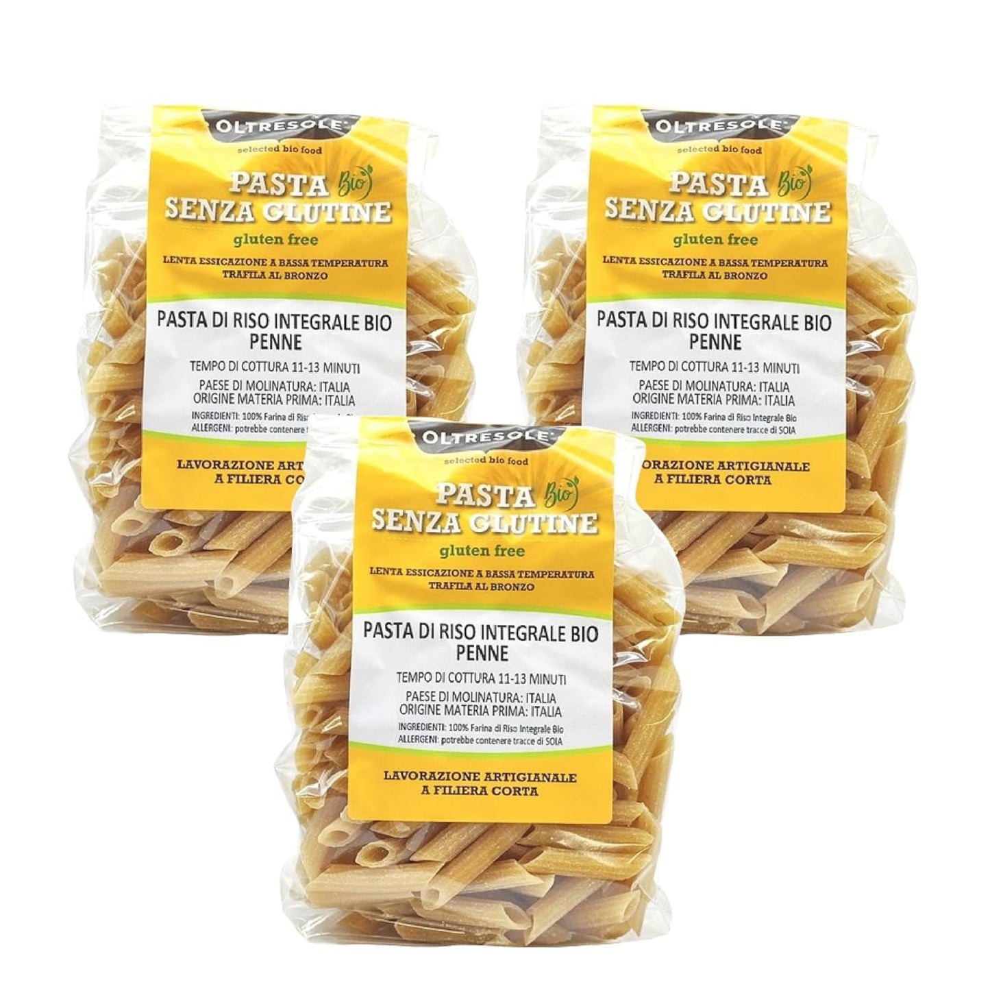 - Paste di Riso Integrale Biologica Italiana Glutenvrij, Penne Formaat - glutenvrije pasta, 100% biologisch volkoren rijstmeel, rijk aan vezels, veganistisch, verpakking van 3 verpakkingen van 350 g