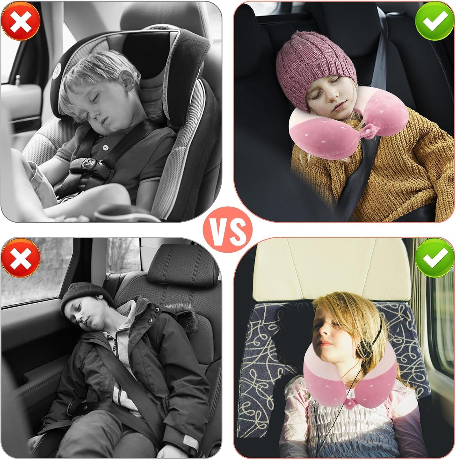 Litimkat Nekkussen voor kinderen Draagbaar nekkussenï¼ŒReiskussenï¼Œ U-vorm Memory Foam Kussen Reizen Vliegtuig Auto Trein Kantoor Thuis Schattig Dierenpatroon Kussensloop Afneembaar (roze) Cervicale orthopedische kussens Naty Shop