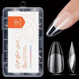 Modelones nageltips 216 stuks - volledige dekking nageltips set, zachte gel tips set, pre-polijsten PMMA hars nageltips, doe-het-zelf lijm op nail art kunstnagels, korte amandelen XS