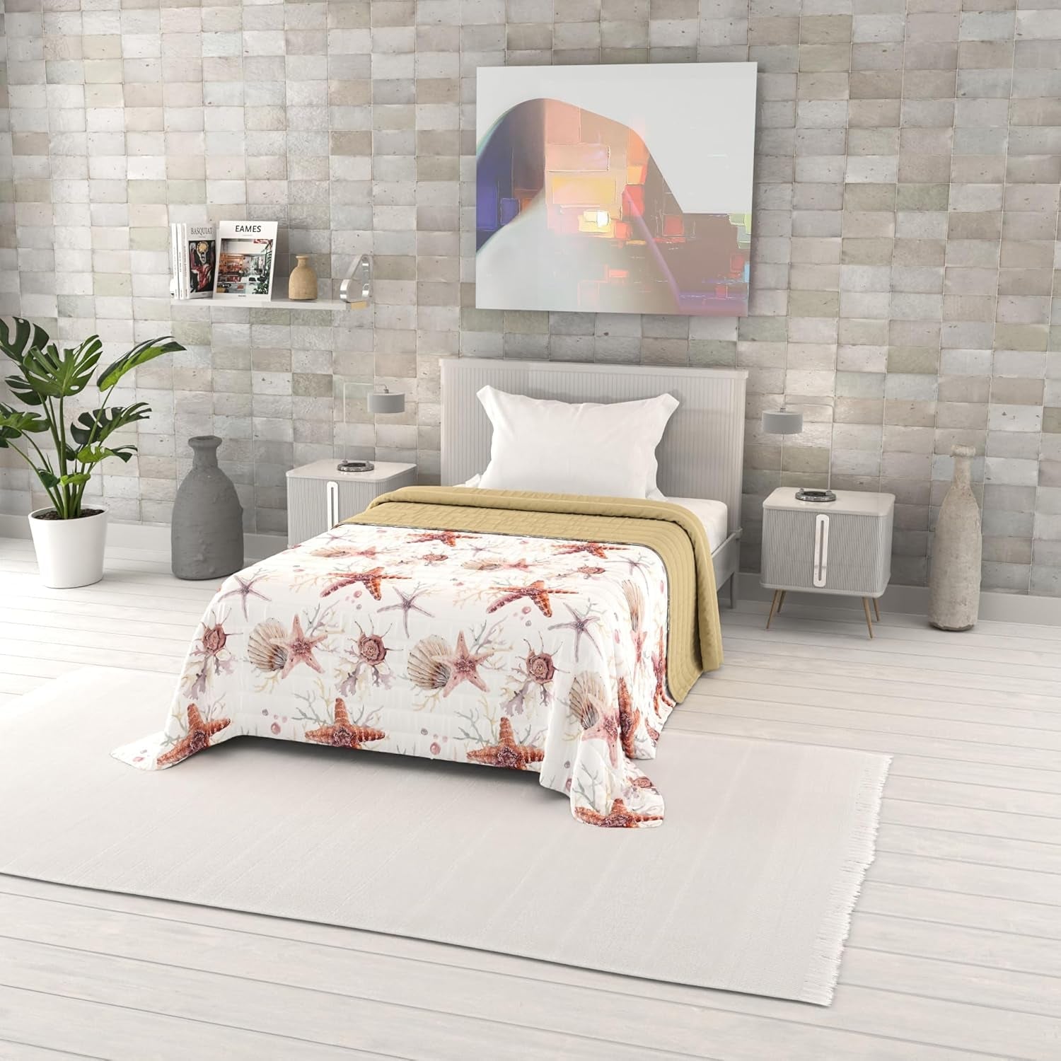 Zomerdekbed met fantasieprint, polyester vulling, bloemblaadjes, 260 x 270 cm