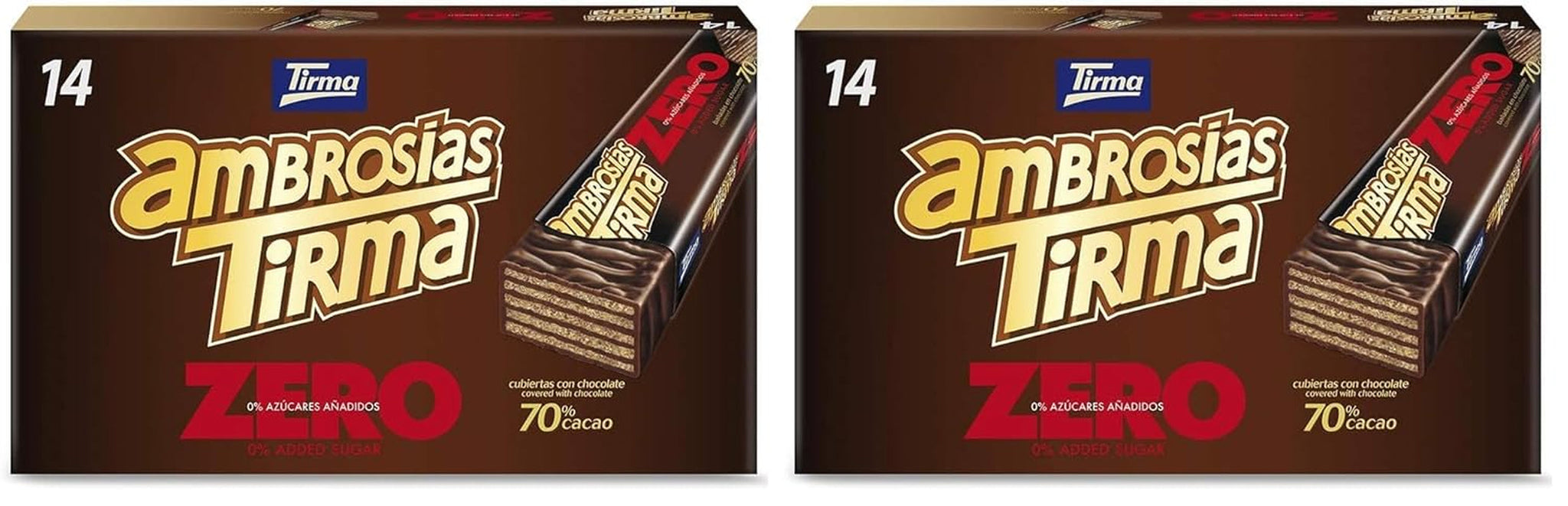 Wafels met pure chocolade Tirma 70% cacao | Geen toegevoegde suiker | Geschikt voor keto-diëten | Koolhydraatarm | Voor diabetici Chocoladewafels Multi Pack | 3 stuks | 64,5 gram