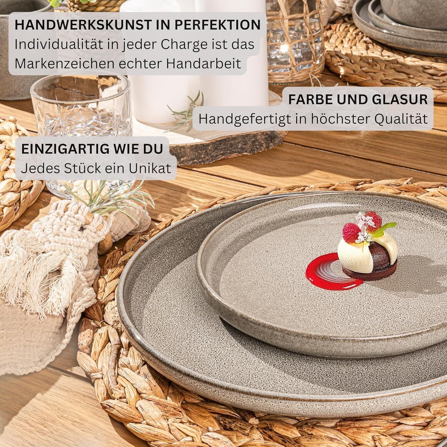 SÄNGER Caïro Klei | 24-delige serviesset, aardewerk serviesset voor 6 personen, 6 borden, 6 dessertborden, 6 pastakommen, 6 serveerschalen, grijze serviesset | DE WAARDE-COLLECTIE