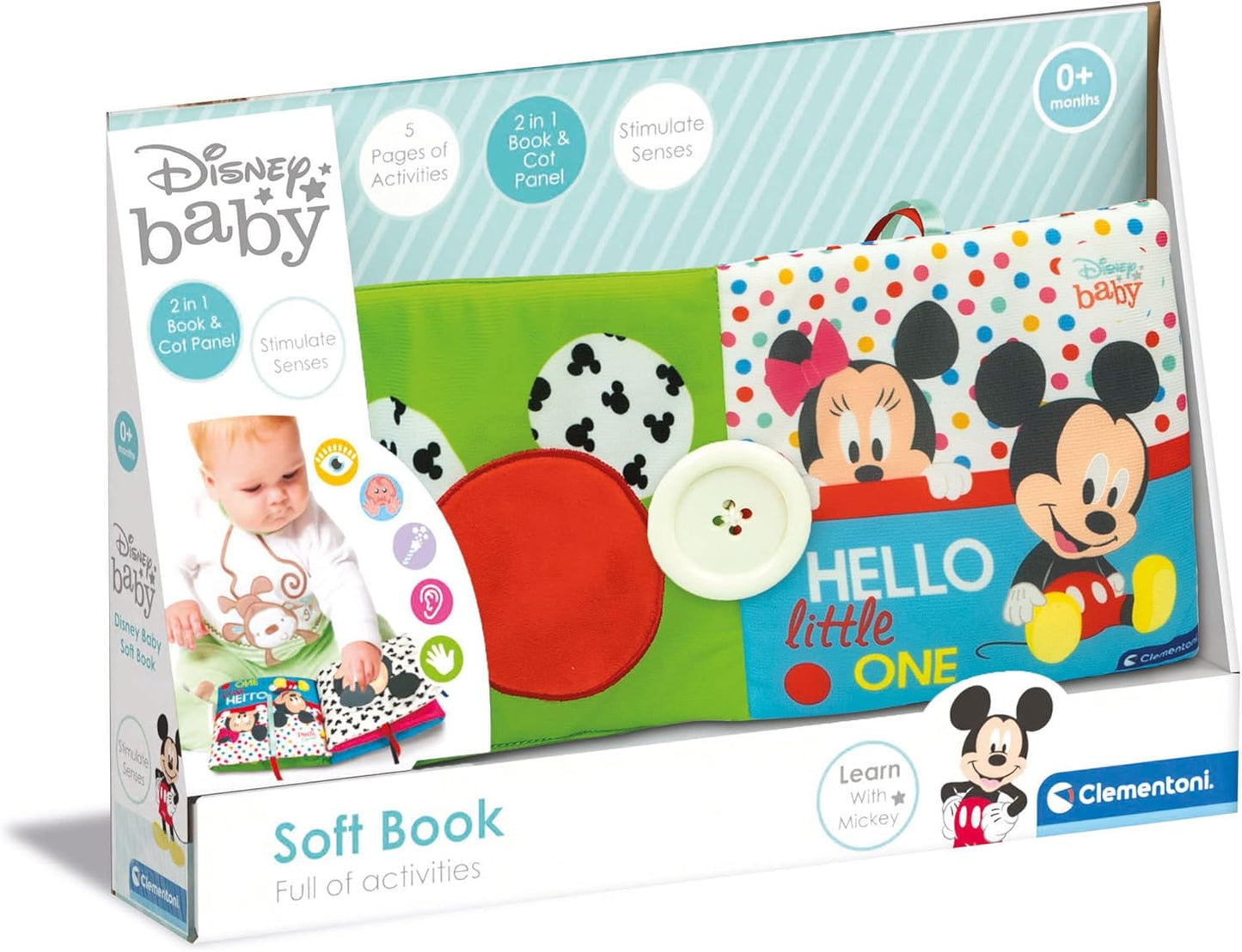 Clementoni 17721 Disney Baby - stoffen boek, veelzijdig babyreisspeelgoed, knetterend en piepend prentenboek voor pasgeborenen vanaf 0 maanden Babyspeelgoed Naty Shop
