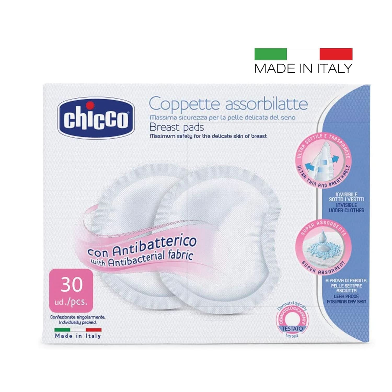 Chicco Acterielle Natural Feeling zoogcompressen, 30 stuks Voedings- en borstvoedingsaccessoires Bebe Naty Shop