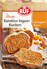 RUF Karotten-Ingwer-Kuchen, Backmischung Für Einen Saftigen Karottenkuchen Mit Frischen Möhren en Fruchtiger Ingwer-Zuckerglasur, Vegan Naty Shop Karottenkuchen