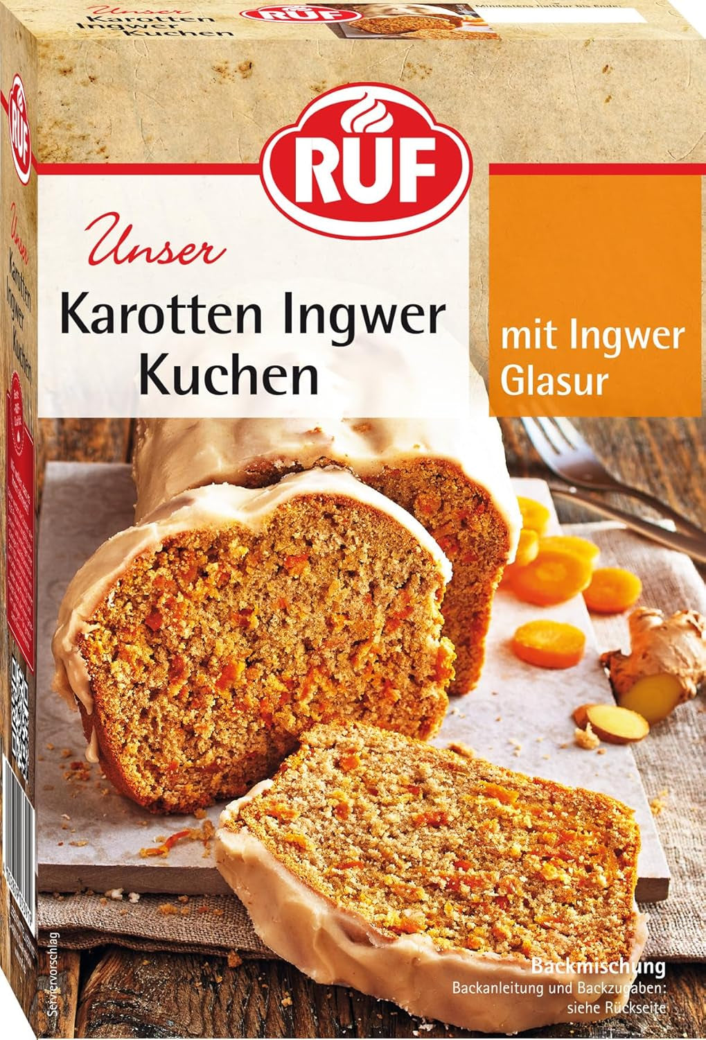 RUF Karotten-Ingwer-Kuchen, Backmischung Für Einen Saftigen Karottenkuchen Mit Frischen Möhren en Fruchtiger Ingwer-Zuckerglasur, Vegan Naty Shop Karottenkuchen