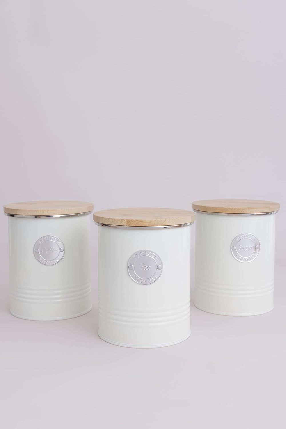 LIVING collectie, suikerpot met deksel | crèmepastel | opbergdoos 1 L keuken voor suiker | stalen suikerpot met deksel | Bamboe luchtdichte voorraadpotten met deksels Naty Shop voedselbewaardozen