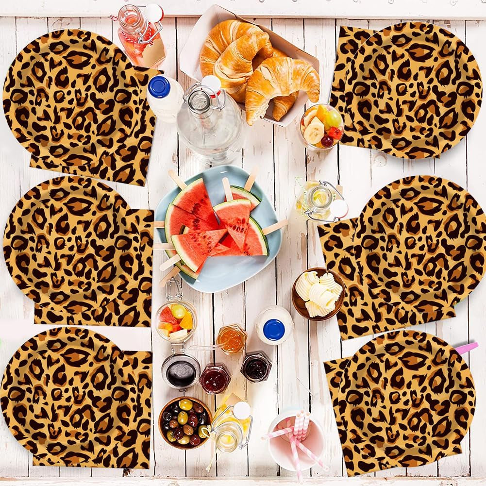 Luipaardmotief Party Geschirr Kindergeburtstag Deko Geburtstag Party Geschirr Dschungel Pappteller Becher Servietten Babyparty Tischdeko Set