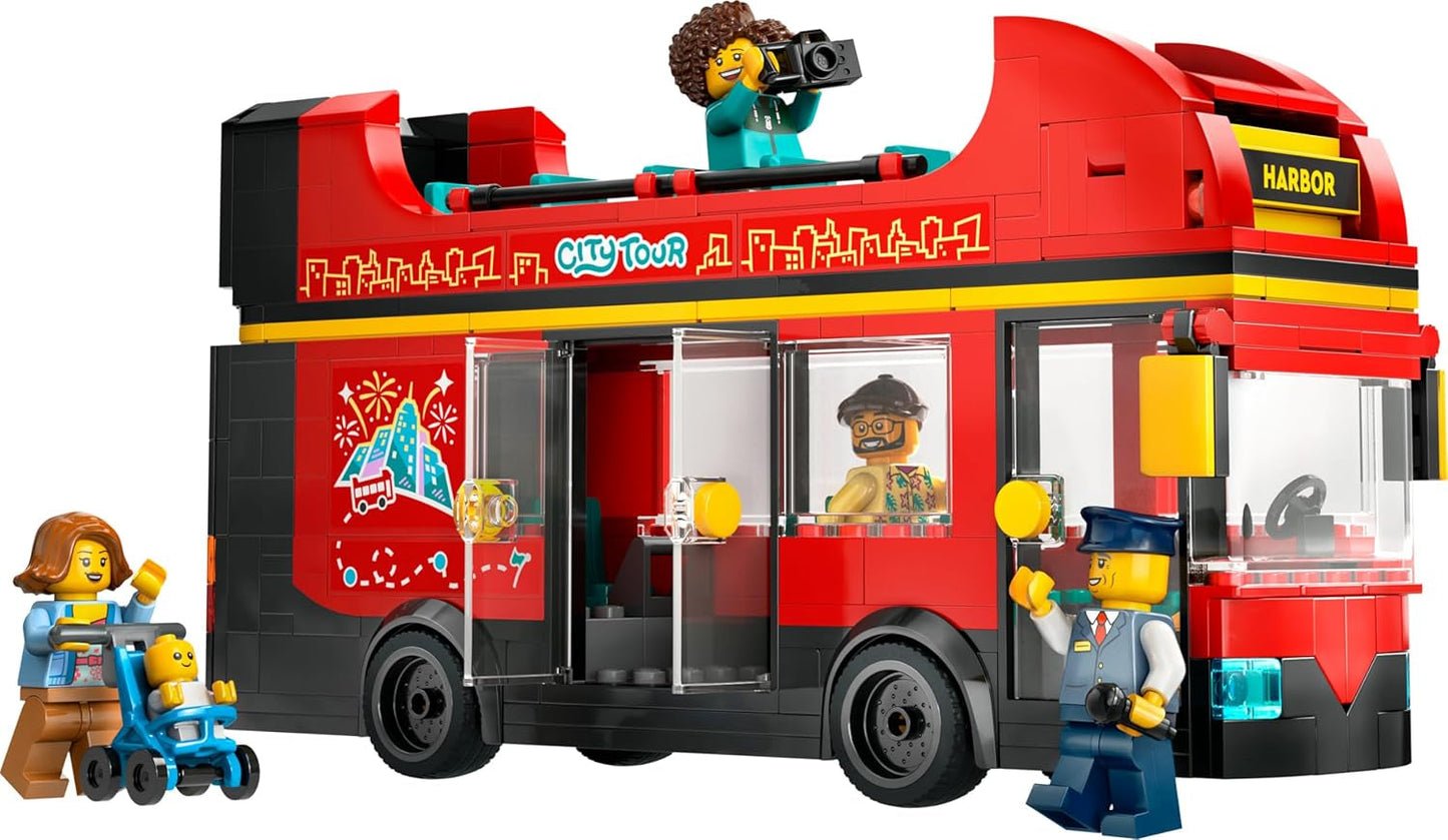 LEGO City dubbeldekkerbus, dubbeldekker speelgoedbus, voertuigset voor meisjes en jongens vanaf 7 jaar, bevat 5 figuren, waaronder een baby in een kinderwagen 60407 Bouwsets Besuche den LEGO-Store