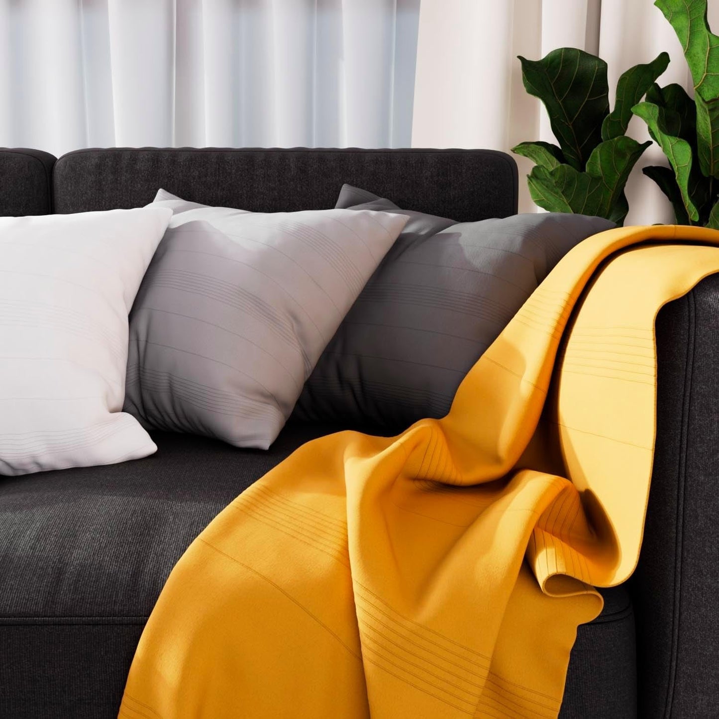 Soleil D'Ocre Adele Plaid, gegooid uit de fauteuil, Polykaton, Grijs, 140 X 200 Cm Bedden en dekens Besuche den Soleil d'ocre-Store Geel 140 X 200 Cm
