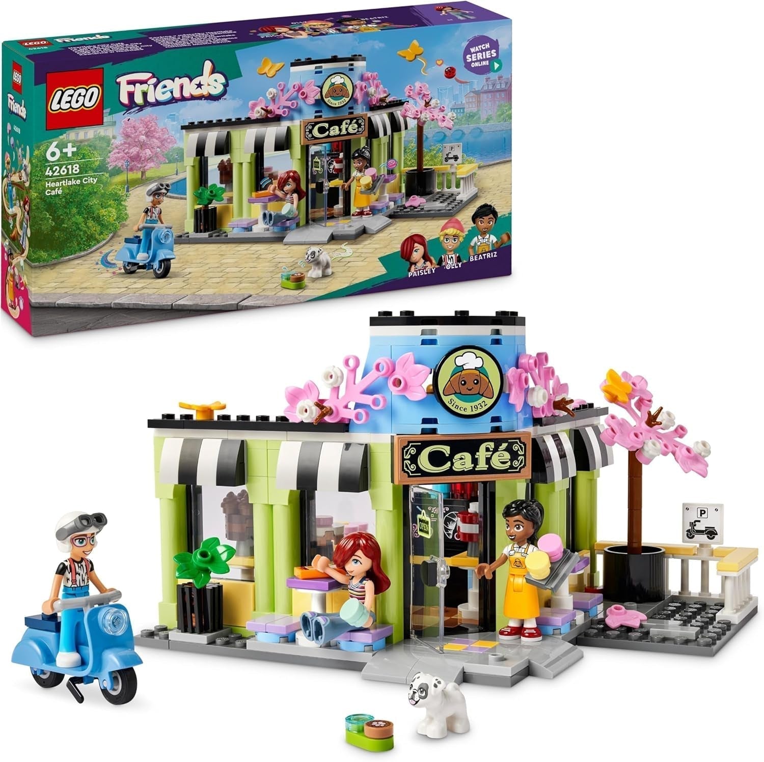 LEGO Friends Heartlake City Café, kinderspeelgoed, speelgoedbakkerij, cadeau-idee voor meisjes en jongens vanaf 6 jaar, set van 3 speelfiguren en hondenfiguur 42618 Bouwsets Besuche den LEGO-Store Standaardtitel