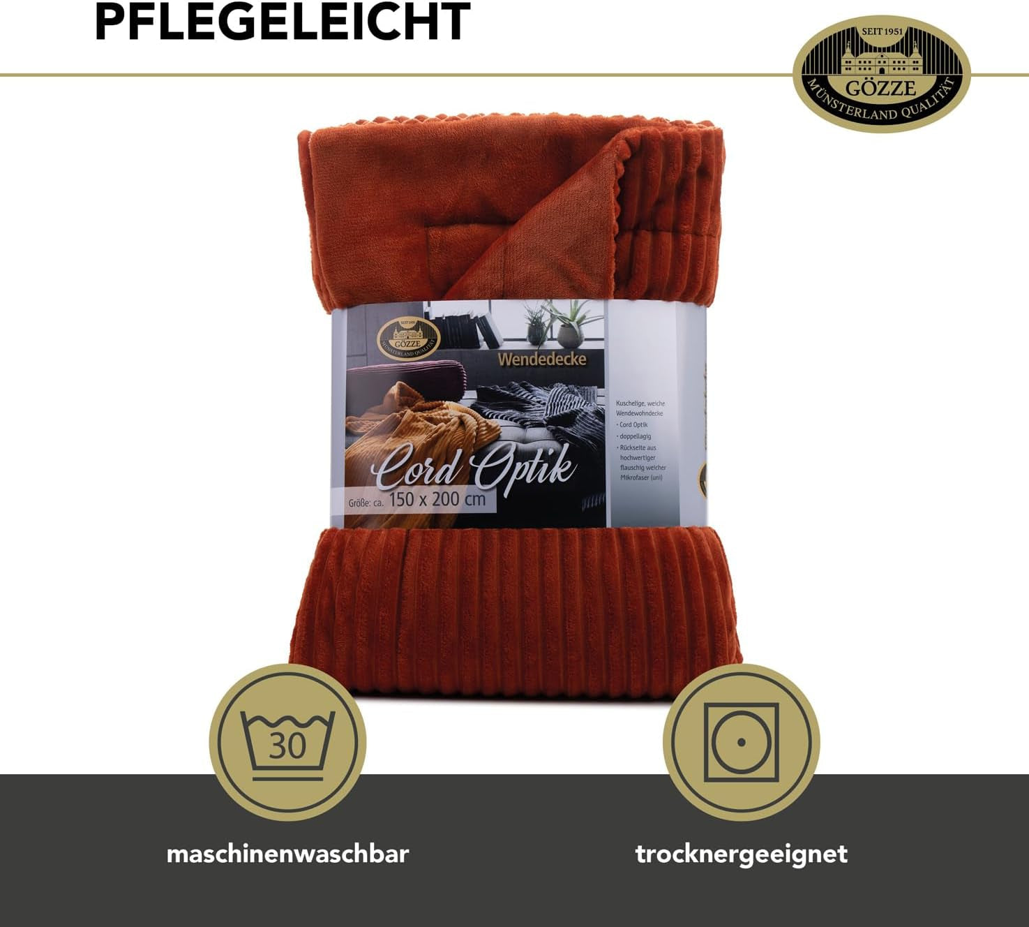 Gözze - Comfortabele en zachte deken in corduroy-look, 1620G/stuk, 150 X 200 Cm - kaneel Bedden en dekens Besuche den Gözze-Store