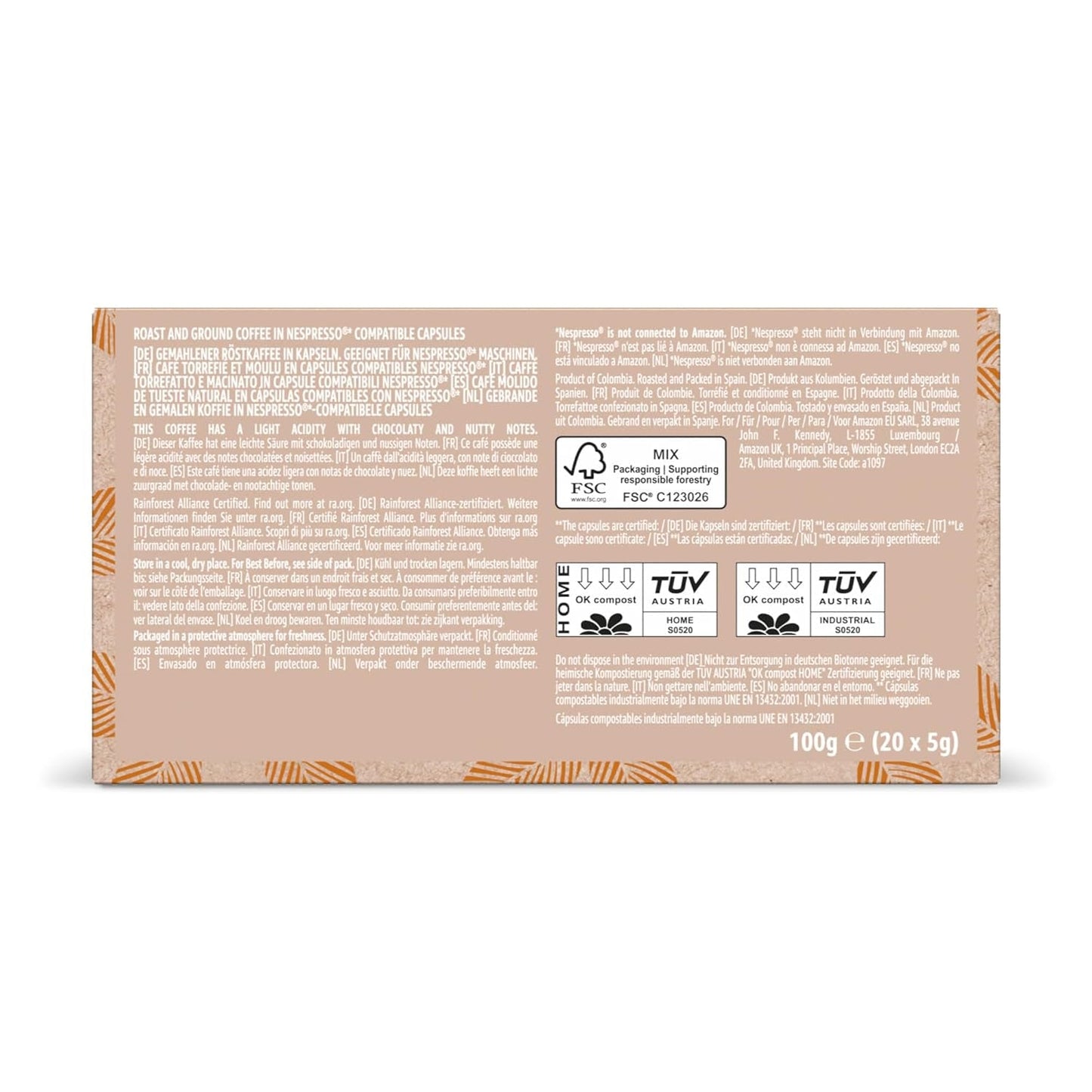 By Amazon Heimkompostierbare Kaffeekapseln, compatibel met Nespresso, 100% kolumbianischer Arabica, 20 Stück – Rainforest Alliance-zertifiziert