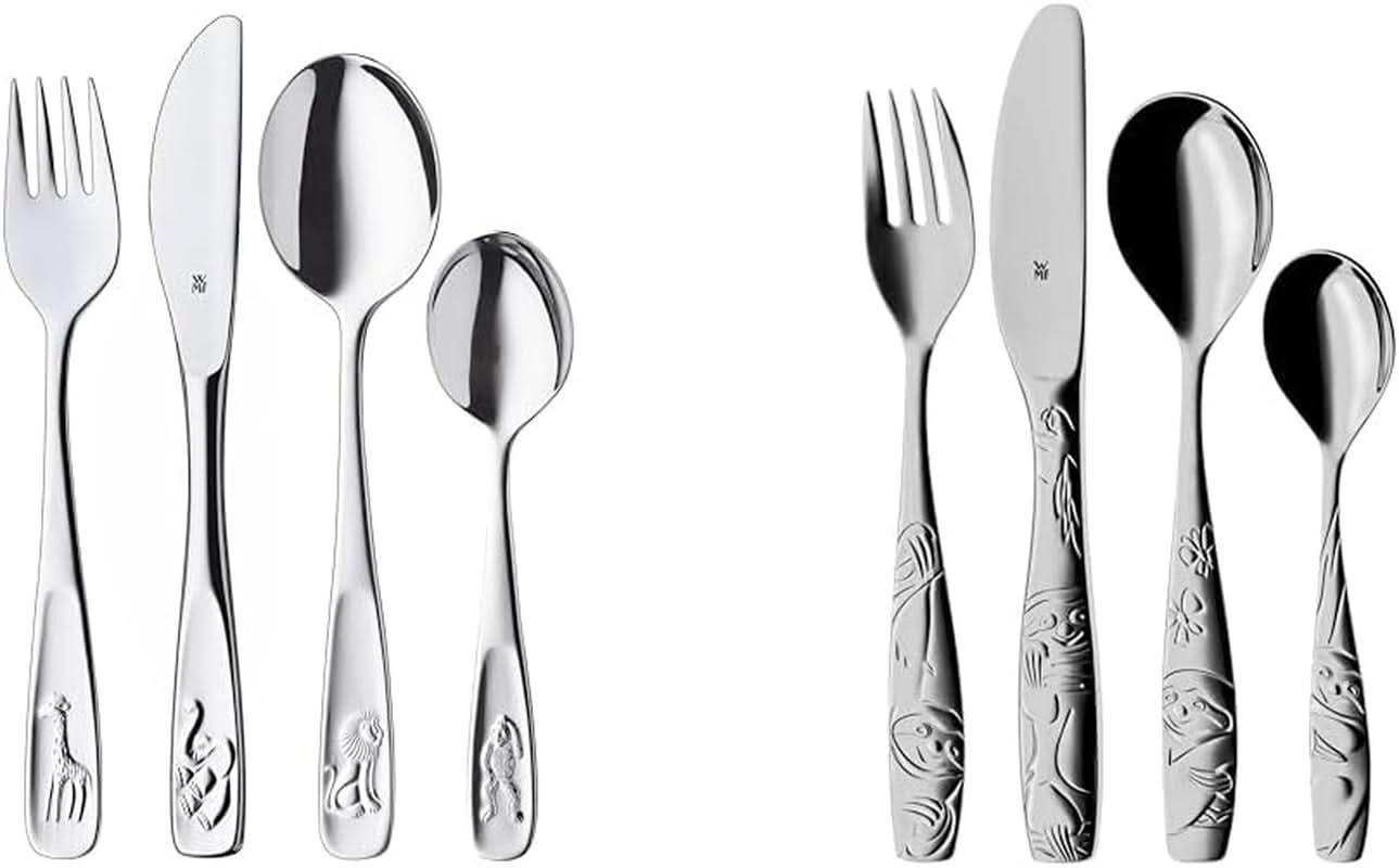 WMF Animals roestvrijstalen bestekset voor kinderen, 4-delig, gepolijst Cromargan Kitchen Naty Shop