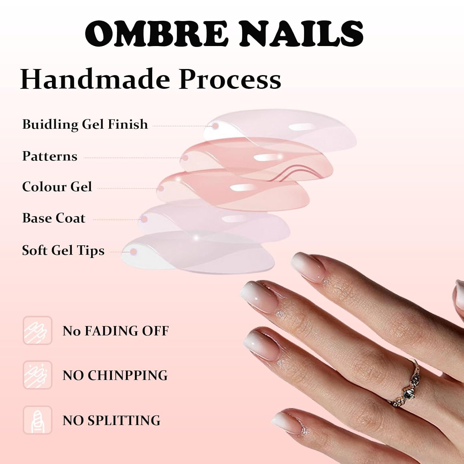 240 stuks korte kunstnagels set - korte natuurlijke kunstnagels om op te lijmen - naakt gradiënt kunstnagels voor box nagelverlengingen (nude gradiënt)