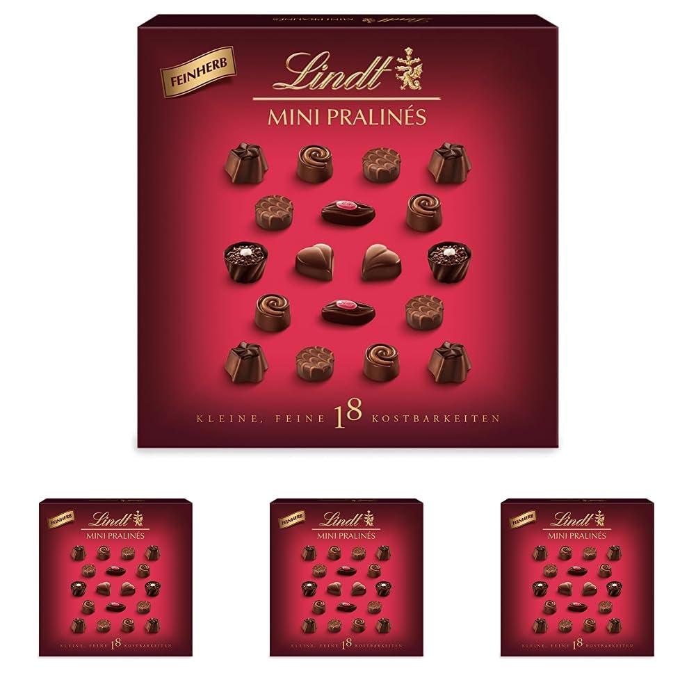 Chocolade - Mini pralines van pure chocolade | 90 gram | Doos met 18 pralines, elk in 6 heerlijke assortimenten | Chocoladecadeau | Chocoladecadeau (pak van 4)