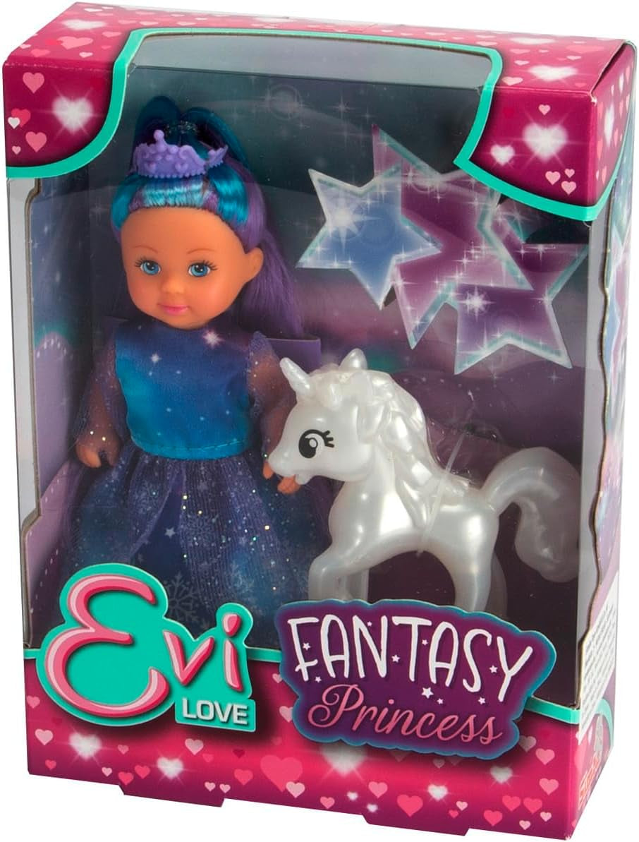 Simba Evi Prinses Liefdesfantasiepop in een sprookjesjurk met een fonkelende eenhoorn 12 cm speelpop vanaf 3 jaar