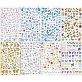 JMEOWIO Nagelsticker Schmetterling 8 Blätter Nagelaufkleber Selbstklebend Blau Schwarz Gold Schmetterling Nail Art Decoratie Nagel Design Zubehör
