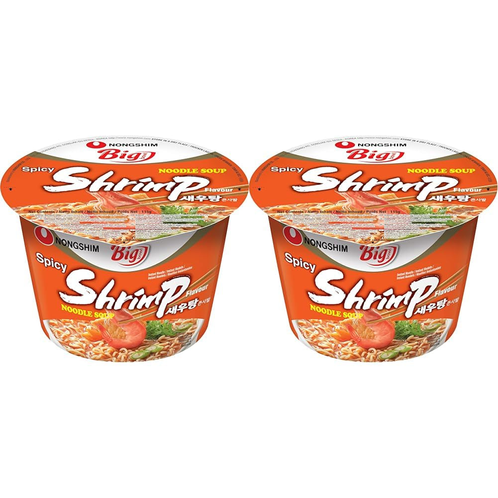 Nong Shim Instantnoedels met Garnalen, Grote Kom - Koreaanse Ramensoep - Snelle bereiding - 115 g (1 pak)