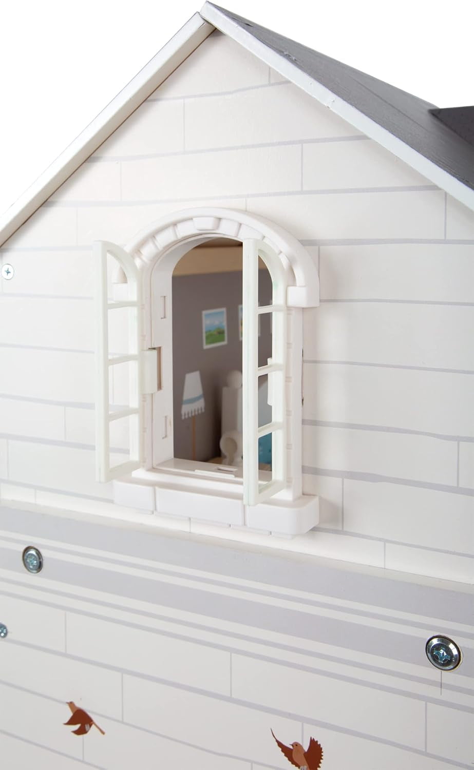 Small Foot poppenhuis van 3 verdiepingen met open voorkant van hout met 12 meubels voor 3 jaar en ouder 11802 Witgrijze poppenhuizen Naty Shop