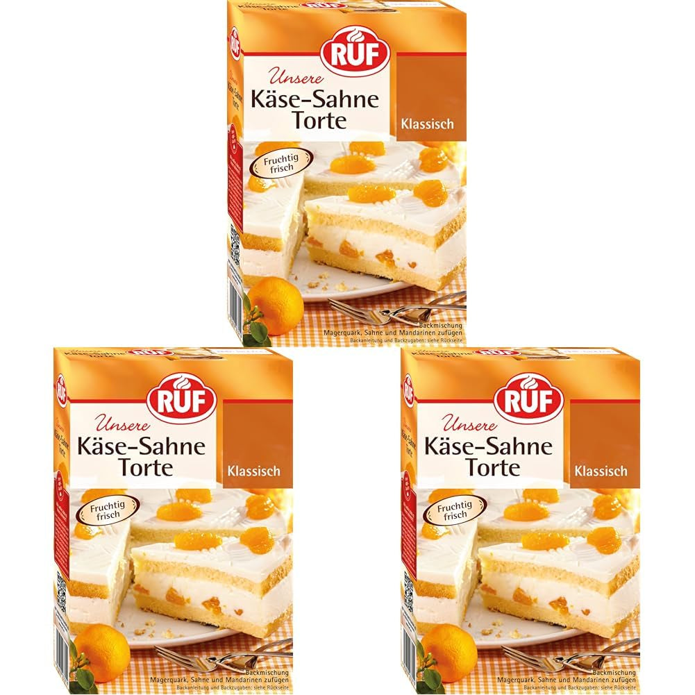 RUF Apfeltorte, Backmischung Für Eine Apfel-Torte Mit Sahne-Creme en Zimt-Zucker, Apfel-Zimt-Torte, Vegan Naty Shop Käse-Sahne-Torte 350 G (Packung Mit 3)