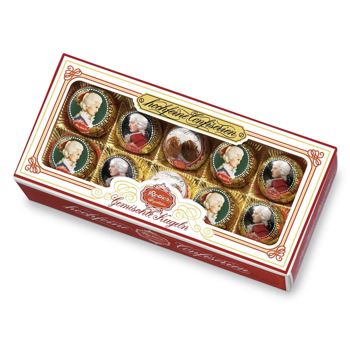 Reber Mozart-balletjes met pure chocolade, verpakking van 6 met marsepein en nougat, veganistisch - 1 x 120 g