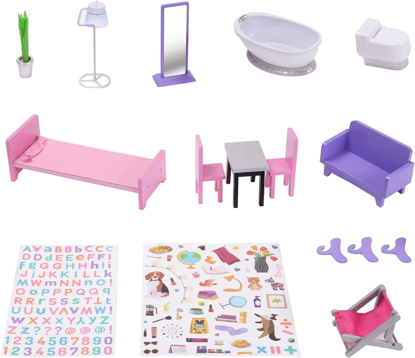 Olivia's Little World Big Dreamland Sunset Eigentijds houten interactief poppenhuis van 3 verdiepingen voor kinderen met 16 poppenmeubelaccessoires Meerkleurig TD-13616A