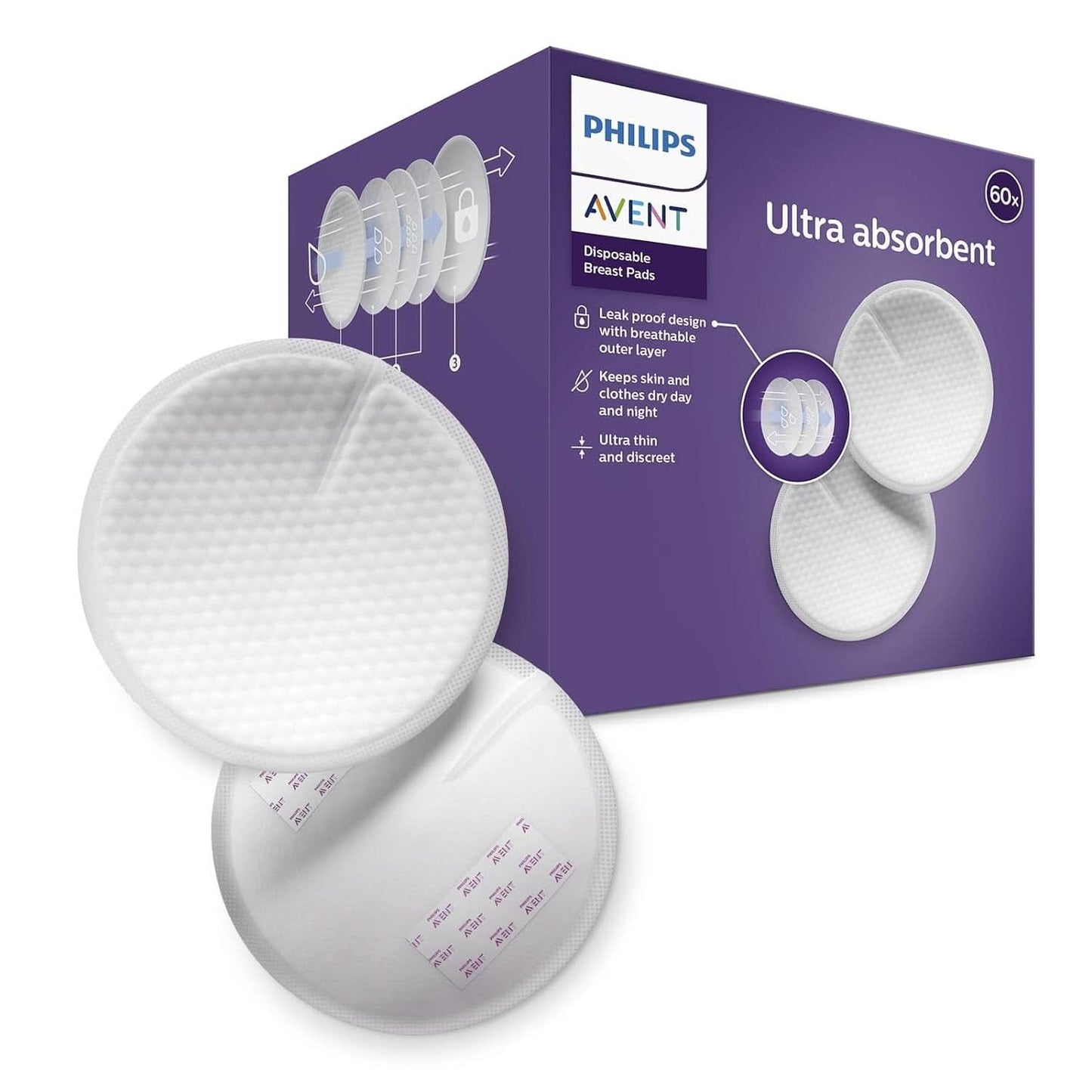 Philips Avent Einweg-Stilleinlagen, Ultra-Komfort Und Sicherheit, 60 Stück, Weiß (Modell SCF254/61) Accessoires Voeding en borstvoeding Bebe Naty Shop