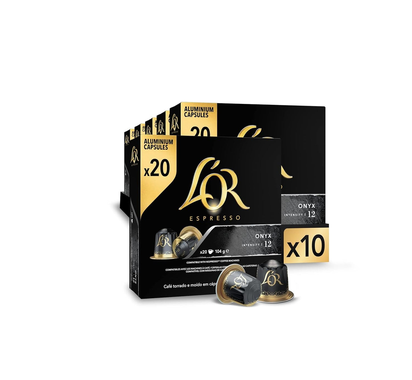 L'OR Espresso Kaffeekapseln Onyx | Intensiteit 12 | 200 compatibele Nespresso-capsules (R)* - Exclusief bij Amazon