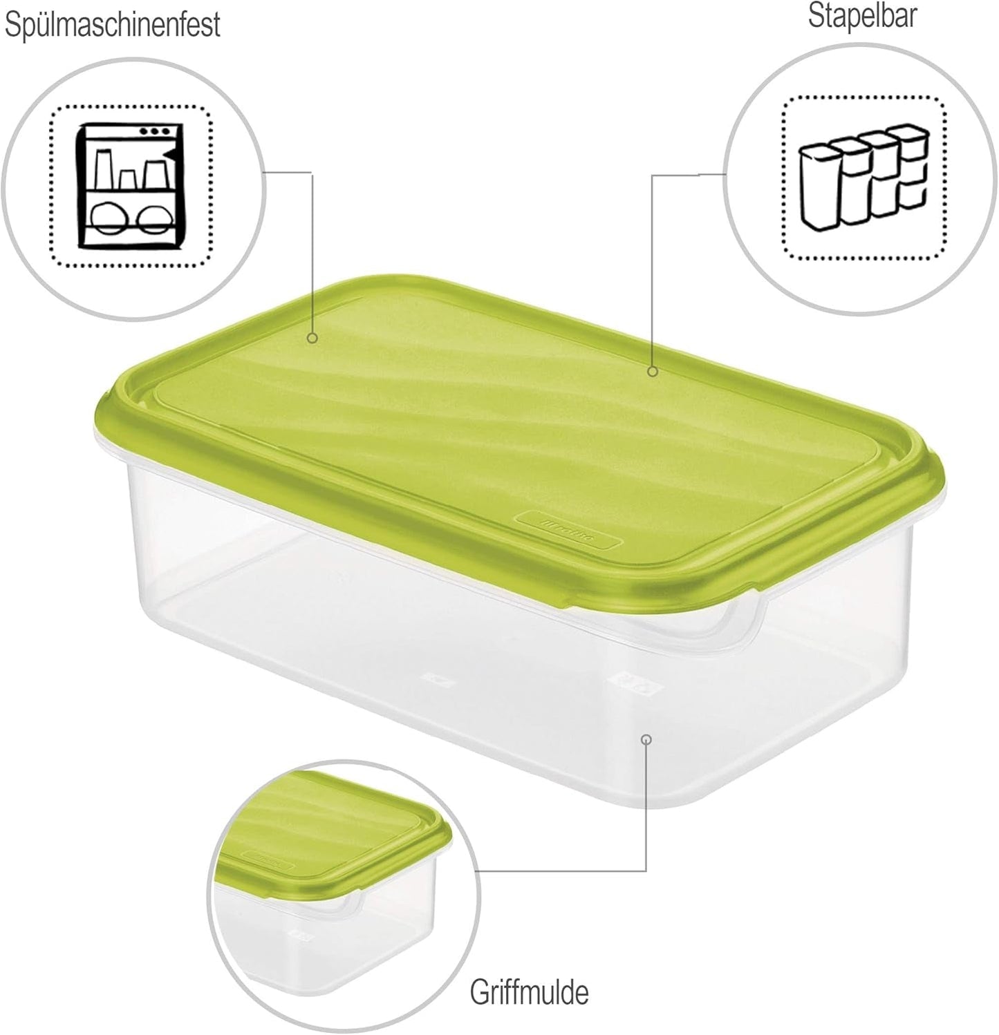 Rotho Rondo voedselbewaarpot 1,5l met deksel, BPA-vrij plastic (PP), transparant/groen, 1,5l (24,0 x 16,0 x 7,5 cm) Voedselbewaardozen Naty Shop