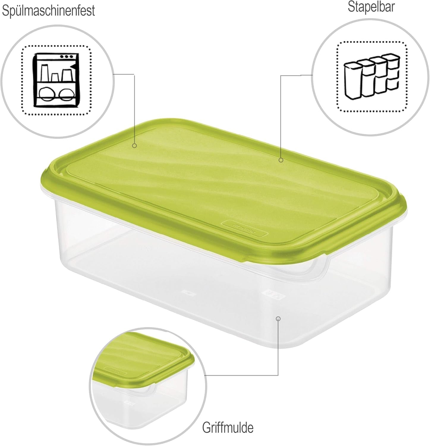 Rotho Rondo voedselbewaarpot 1,5l met deksel, BPA-vrij plastic (PP), transparant/groen, 1,5l (24,0 x 16,0 x 7,5 cm) Voedselbewaardozen Naty Shop