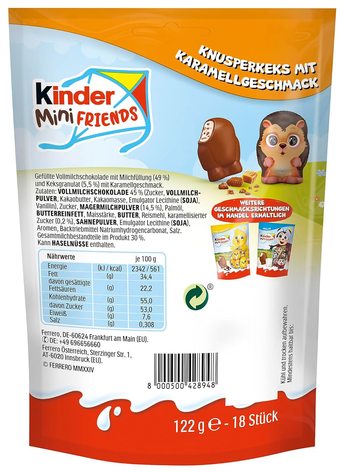 Kinder Mini Friends Krokante koekjes met karamelsmaak 122g – Melkchocolade met koekjes en melkvulling – Paasfiguren – Paaschocolade en snoepjes – Paascadeau