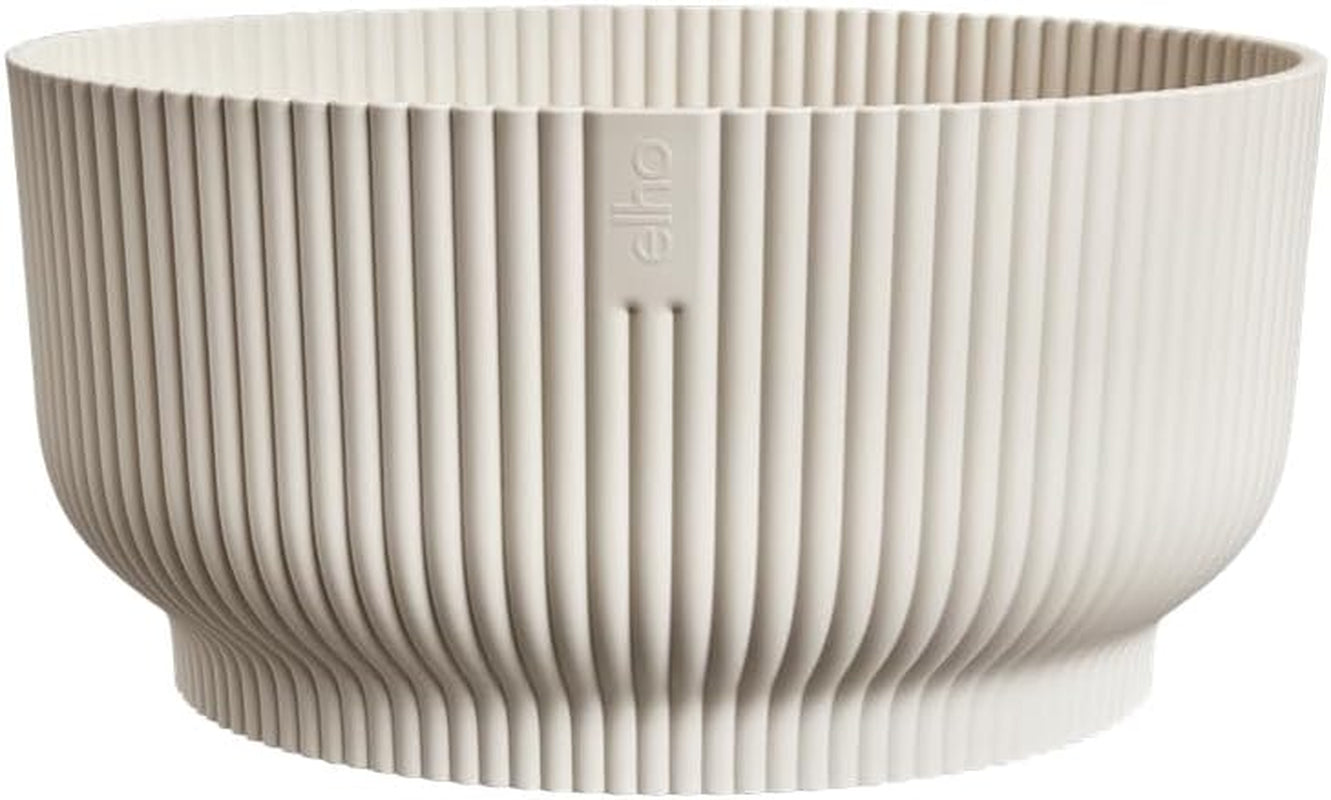 elho Vibes Fold Bowl 25 - Bloempotten voor binnen - 100% gerecycled plastic - Ø 24,9 x H 12,1 cm - Wit/Wit linnen