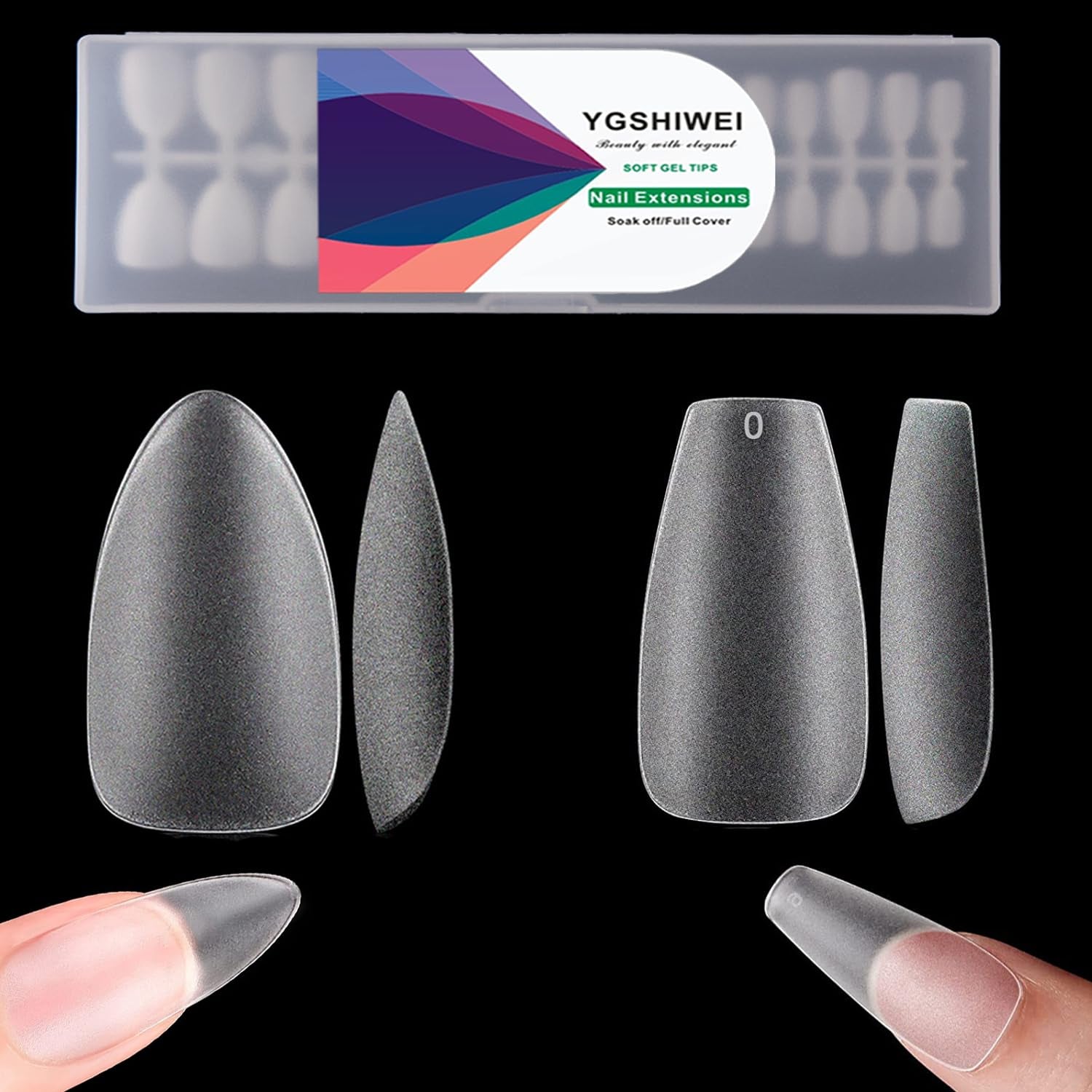 Volledige dekking kunstnagels 504-pack 12 maten kunstnagels met nagellijm Acryl kunstnagels met opbergdoos voor nagelstudio's en doe-het-zelf nagelkunst voor thuis (vierkant)