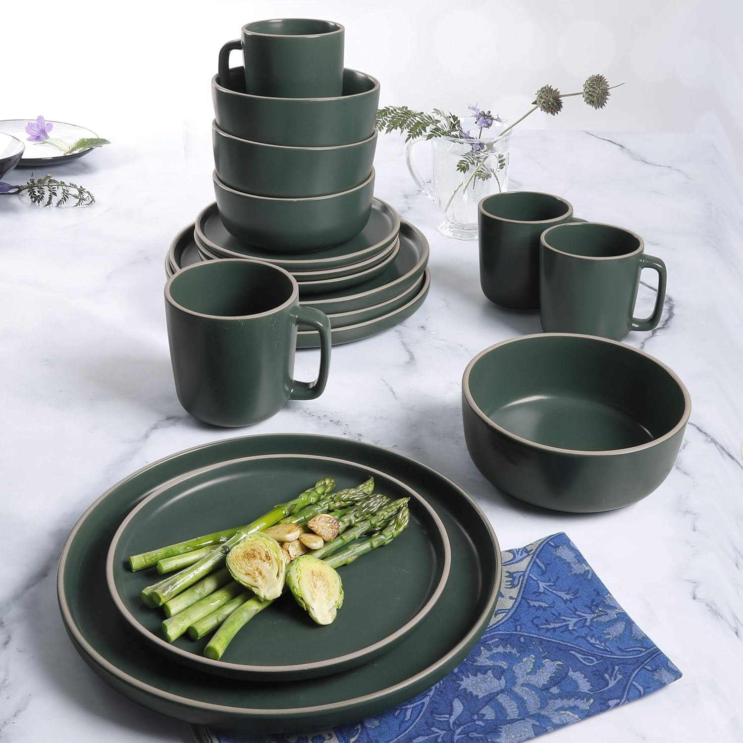 Zuma 16-delige ronde bestekset, borden, schalen, kopjes, besteksets, servies voor vier (16-delig), groen