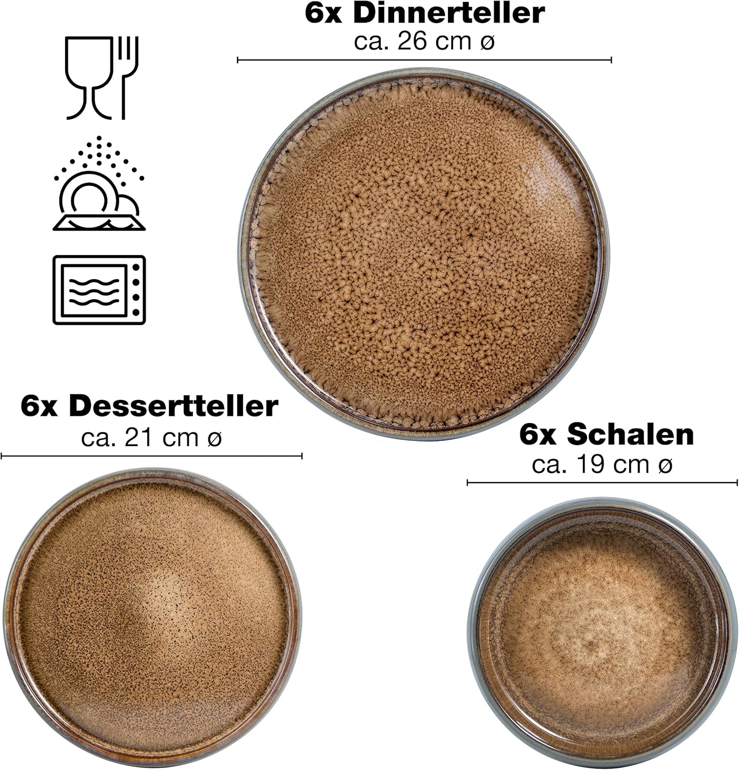 Moritz & Moritz SOLID 18-delige steengoed serviesset voor 6 personen - serviesset voor 6 personen, bestaande uit 6 dinerborden, 6 dessertborden en 6 dinerborden
