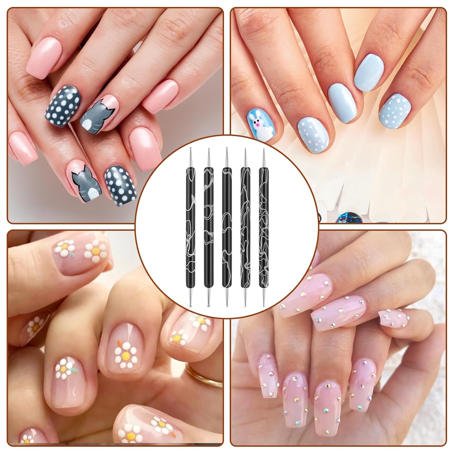 5 Stück Nail Design Dotting Tools Nagelkunst Werkzeug Nagelpunkt Pinsel Punktierung Stift Marbleizing Werkzeug Für Nagelack Maniküre, Zwart
