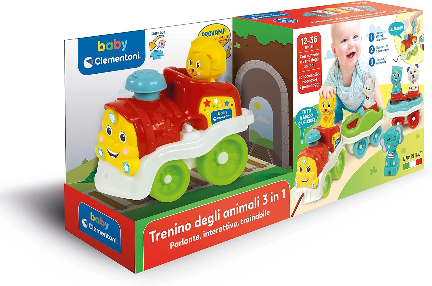 Clementoni Animali-3 Pratend interactief uitbreidbaar elektrisch treinspeelgoed voor 1-jarige baby (Italiaanse versie) Made in Italy Veelkleurig 17740 Jucarii Bebe Naty Shop