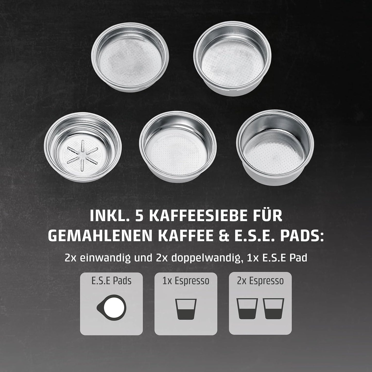 CASO EspressoGourmet Crema - Portafilter espressomachine met melkopschuimer, espresso, cappuccino, roestvrijstalen portafilter, ULKA 20 bar pomp, koffiezetapparaat, gemalen koffie, ESE capsules