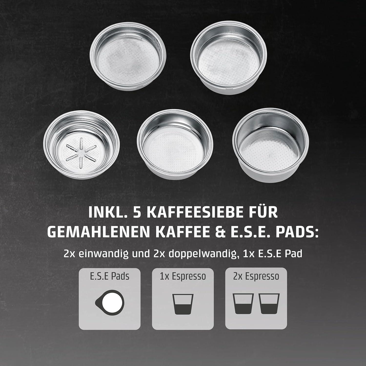 CASO EspressoGourmet Crema - Portafilter espressomachine met melkopschuimer, espresso, cappuccino, roestvrijstalen portafilter, ULKA 20 bar pomp, koffiezetapparaat, gemalen koffie, ESE capsules