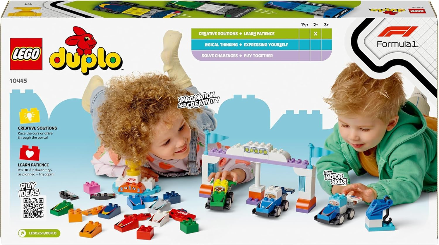 LEGO DUPLO Town F1 Teamraceauto's met racers, bouwspeelgoed voor het hele gezin, fantasierijke speelervaring, verjaardagscadeau voor peuters, jongens en meisjes vanaf 2 jaar 10445 Bouwsets Besuche den LEGO-Store
