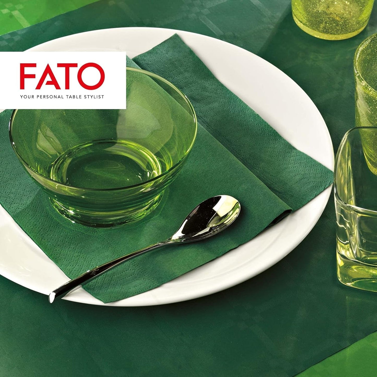 , Papieren wegwerpservetten, ideaal voor informele lunches en buffetten, verpakking van 50 servetten, maat 33X33, 4 vouwen, 2-laags, bosgroen, 100% puur cellulosepapier, FSC-gecertificeerd