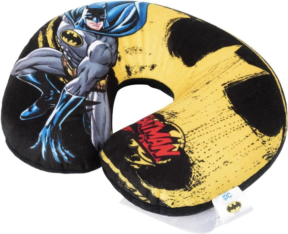 DC Comics Zacht Batman Autoreis-nekkussen Kindveiligheid Comfort Superheld Bat Man, Cuscino Da Viaggio Auto, Lichtblauw, One Size Reiskussens Naty Shop