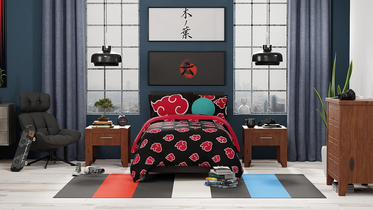 Franco Naruto Anime Akatsuki-patroon Zacht microvezel beddengoed Dekbed Queen, (officieel Naruto-product) Dekbedden en quilts Naty Shop