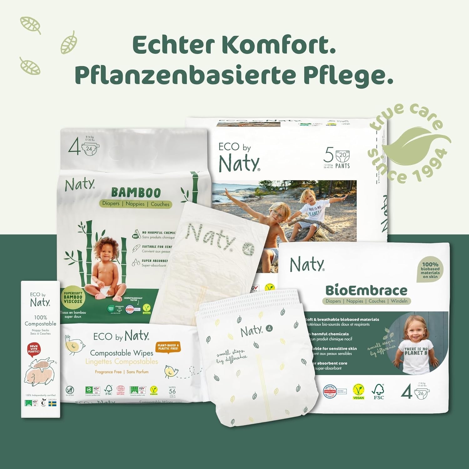 Naty BioEmbrace-babyluiers, maat 3 (4-9 kg) | 100% plantaardige materialen, zacht voor de huid | Ademende zachtheid, dermatologisch getest, uitstekende absorptie | 100 stuks