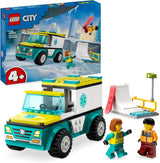 LEGO City Ambulance en Snowboarder, Ambulance Speelset met speelgoedauto en 2 minifiguren, Snowboarder en Paramedicus figuur, fantasierijk cadeau voor jongens en meisjes vanaf 4 jaar 60403 Bouwsets Besuche den LEGO-Store Standaard titel